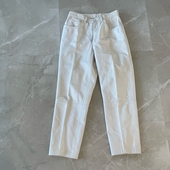 Anne Klein Pants - Anne Klein Women LEATHER Jean Pant Creamy White Color Size Medium Zipper Front